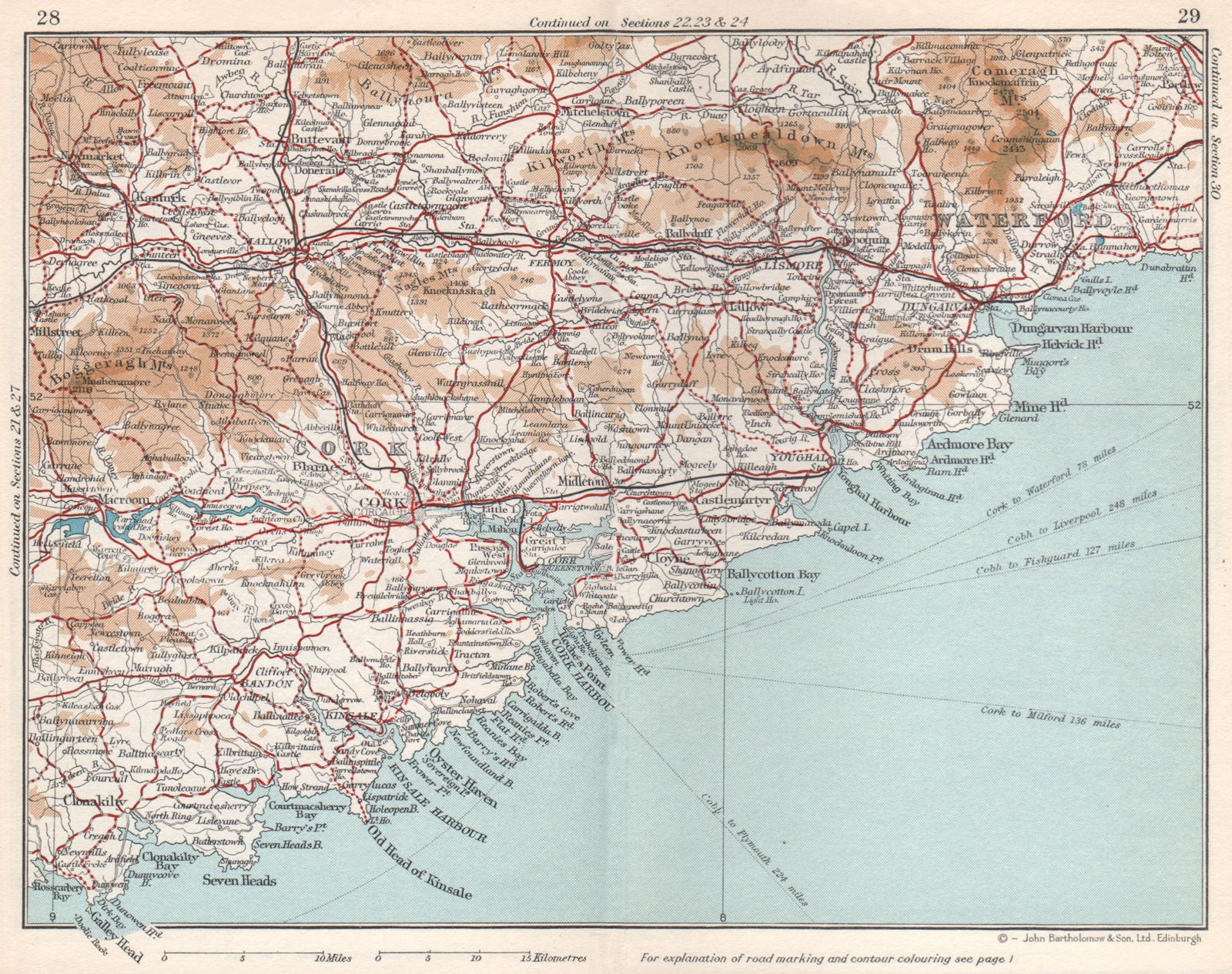 IRELAND SOUTH COAST. Munster Cork Waterford. Vintage map plan 1962 old